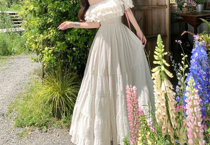 Off-Shoulder Short-Sleeve Maxi Dress - Altfashion Shop