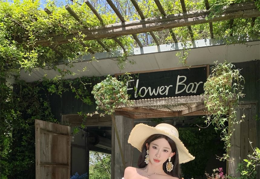 Off-Shoulder Short-Sleeve Maxi Dress - Altfashion Shop