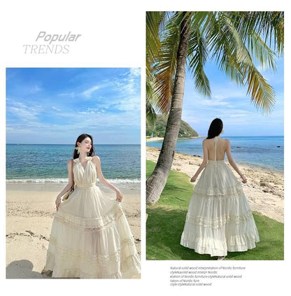V-Neck Tiered Maxi Dress - Altfashion Shop