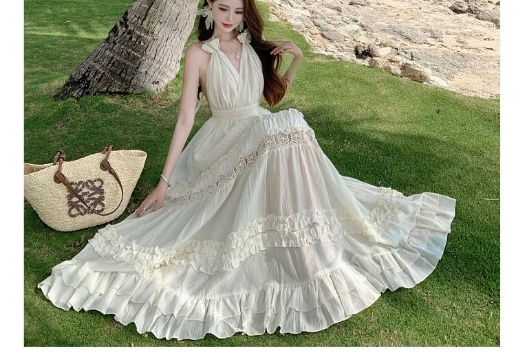 V-Neck Tiered Maxi Dress - Altfashion Shop