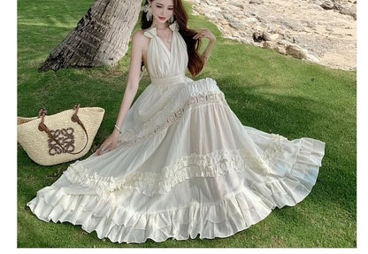 V-Neck Tiered Maxi Dress - Altfashion Shop