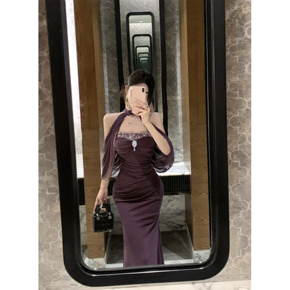 Strapless Rhinestone Sheath Maxi Dress - Altfashion Shop