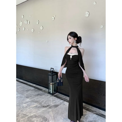 Strapless Rhinestone Sheath Maxi Dress - Altfashion Shop