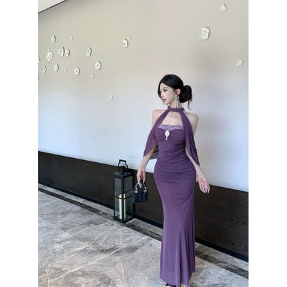 Strapless Rhinestone Sheath Maxi Dress - Altfashion Shop