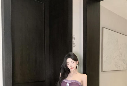 Strapless Rhinestone Sheath Maxi Dress - Altfashion Shop