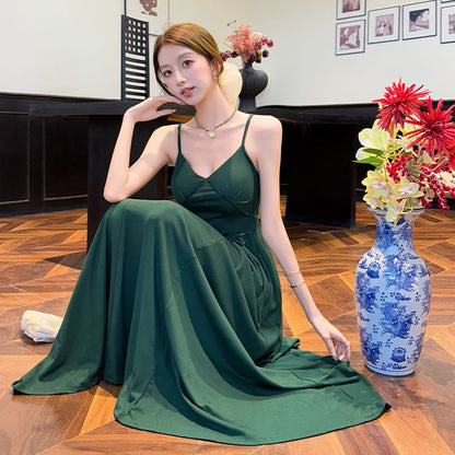 Spaghetti Strap V-Neck A-Line Maxi Dress - Altfashion Shop
