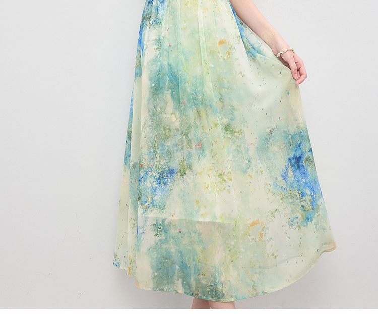 Tie-Dye Short-Sleeve V-Neck Maxi Dress - Altfashion Shop