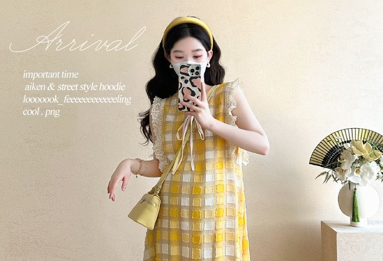 Maternity V-Neck Plaid Ruffle A-Line Dress - Altfashion Shop