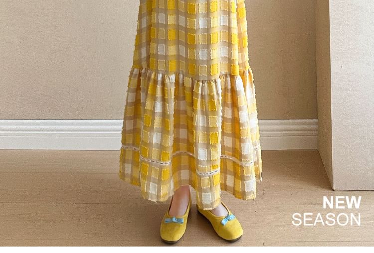 Maternity V-Neck Plaid Ruffle A-Line Dress - Altfashion Shop