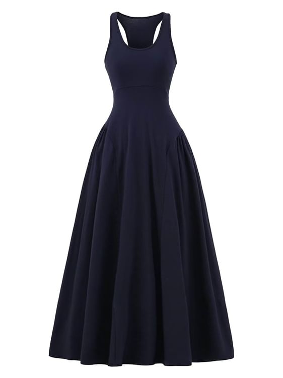 Crew Neck Sleeveless A-Line Maxi Dress - Altfashion Shop