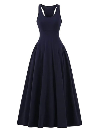 Crew Neck Sleeveless A-Line Maxi Dress - Altfashion Shop