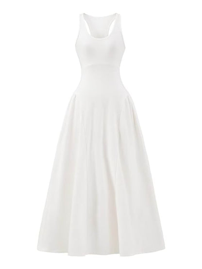 Crew Neck Sleeveless A-Line Maxi Dress - Altfashion Shop