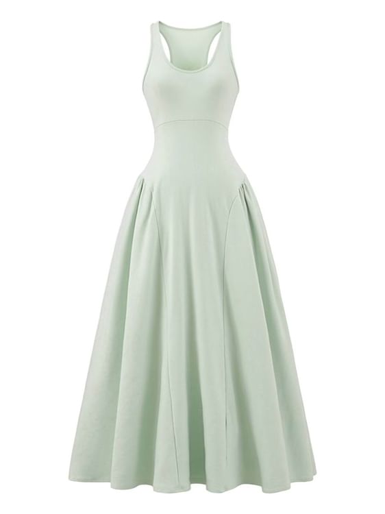 Crew Neck Sleeveless A-Line Maxi Dress - Altfashion Shop