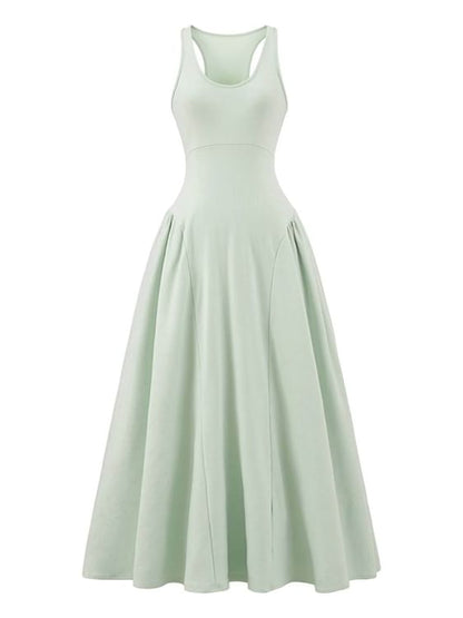 Crew Neck Sleeveless A-Line Maxi Dress - Altfashion Shop