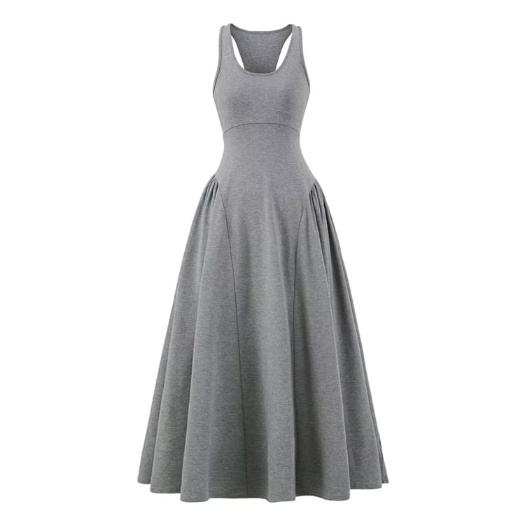Crew Neck Sleeveless A-Line Maxi Dress - Altfashion Shop