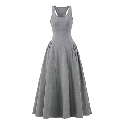 Crew Neck Sleeveless A-Line Maxi Dress - Altfashion Shop