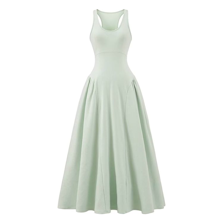 Crew Neck Sleeveless A-Line Maxi Dress - Altfashion Shop