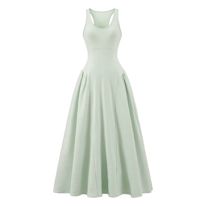 Crew Neck Sleeveless A-Line Maxi Dress - Altfashion Shop