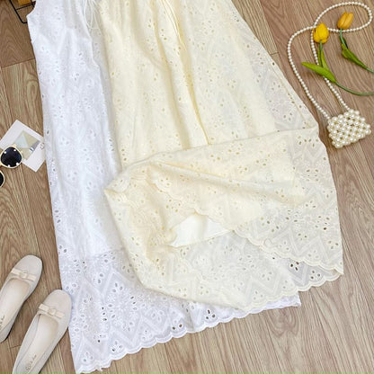 Perforated Crew Neck Sleeveless A-Line Dress - Altfashion Shop