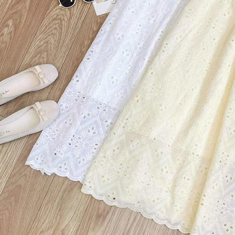 Perforated Crew Neck Sleeveless A-Line Dress - Altfashion Shop
