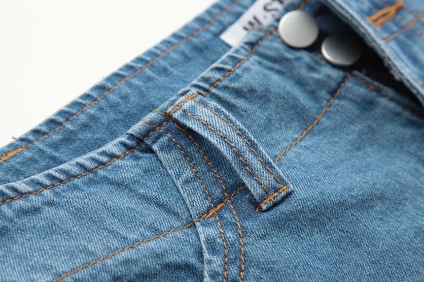 Low Rise Pleated Denim Mini A-Line Skort