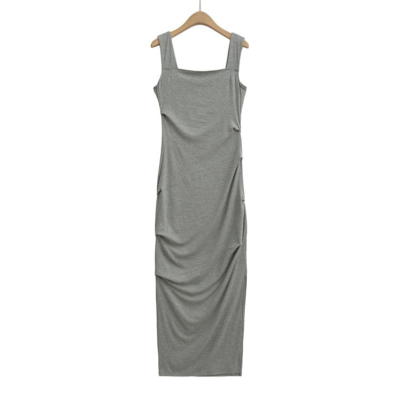 Square Neck Ruched Sleeveless Sheath Dress - Altfashion Shop