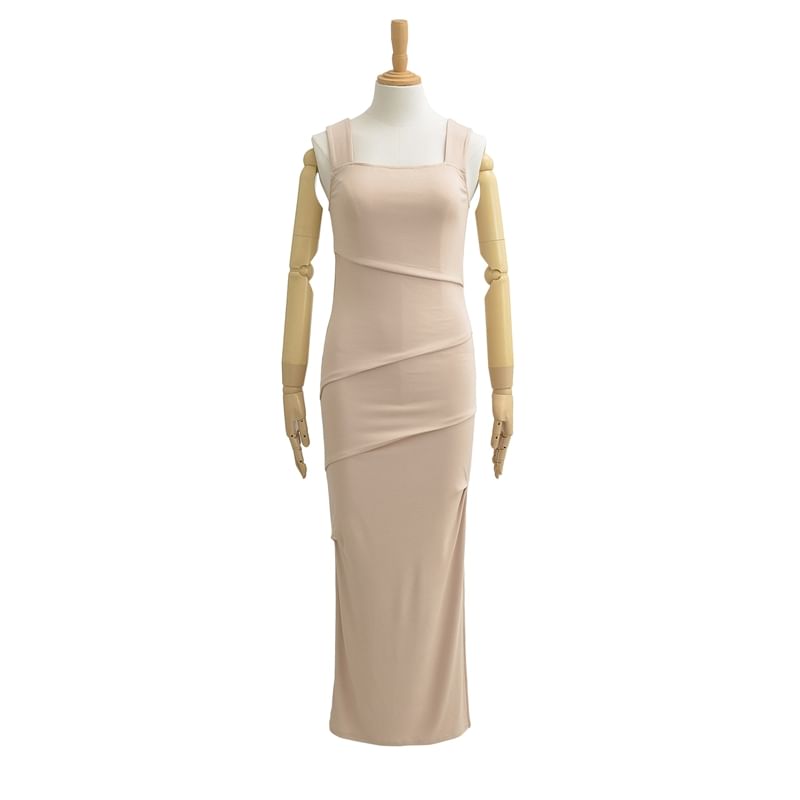 Square Neck Ruched Sleeveless Sheath Dress - Altfashion Shop
