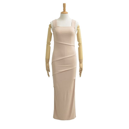 Square Neck Ruched Sleeveless Sheath Dress - Altfashion Shop