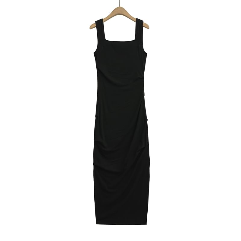 Square Neck Ruched Sleeveless Sheath Dress - Altfashion Shop