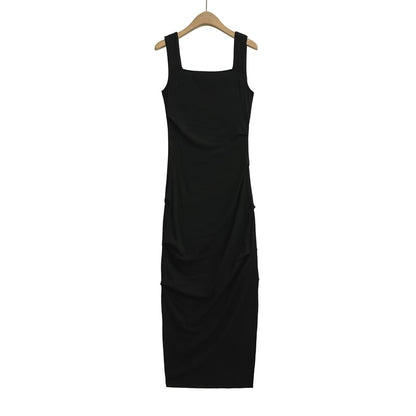 Square Neck Ruched Sleeveless Sheath Dress - Altfashion Shop