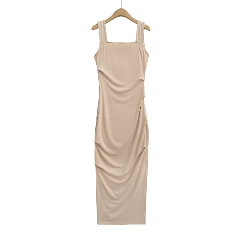 Square Neck Ruched Sleeveless Sheath Dress - Altfashion Shop
