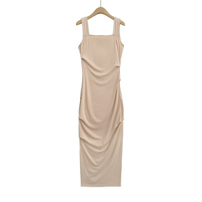 Square Neck Ruched Sleeveless Sheath Dress - Altfashion Shop