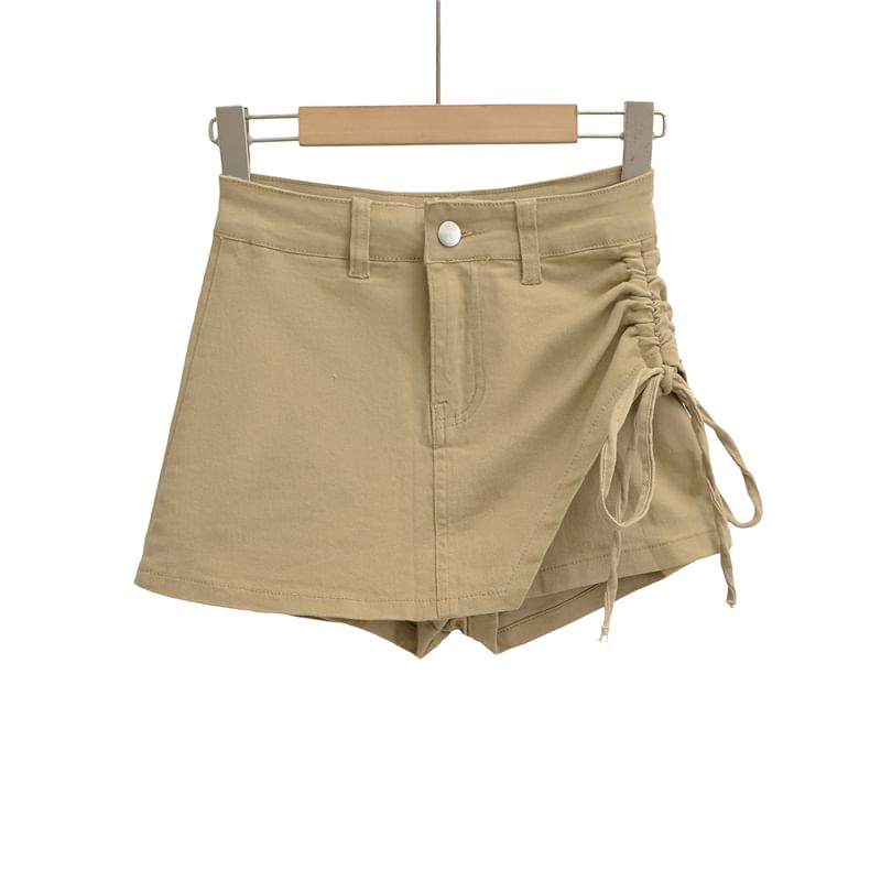 High Waist Drawstring Mini Denim Skort