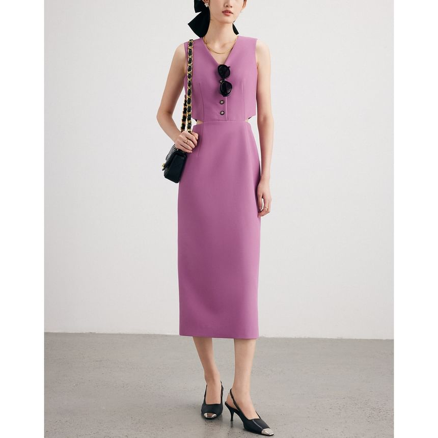 Cutout V-Neck Sleeveless Sheath Dress - Altfashion Shop