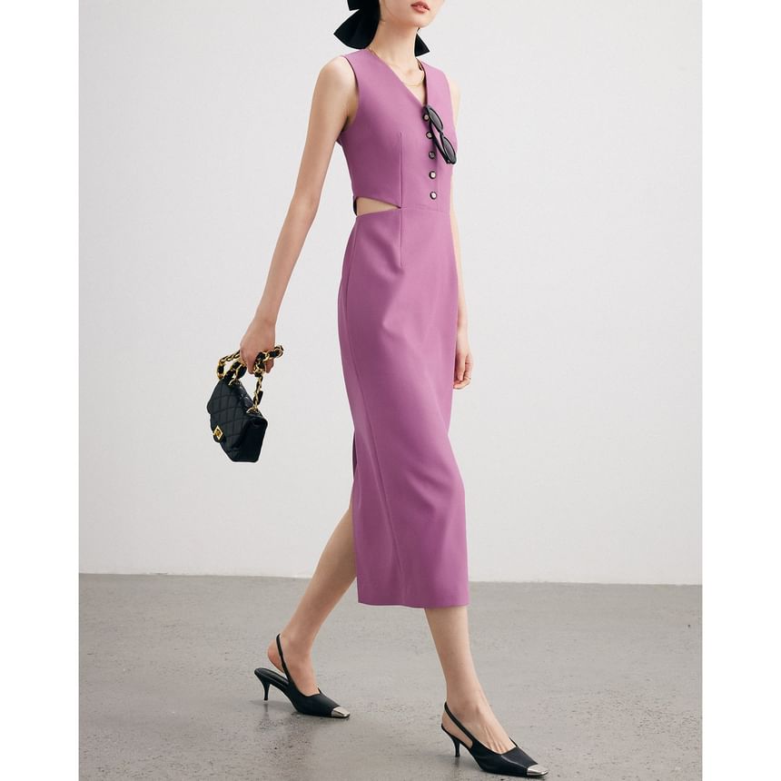 Cutout V-Neck Sleeveless Sheath Dress - Altfashion Shop