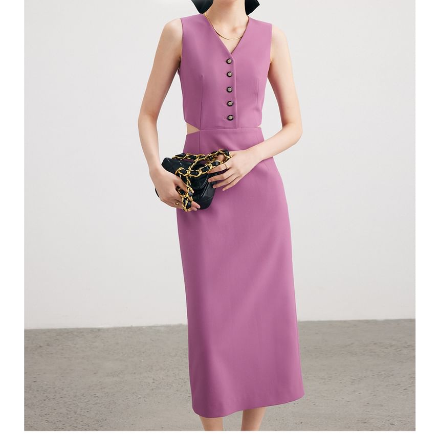 Cutout V-Neck Sleeveless Sheath Dress - Altfashion Shop