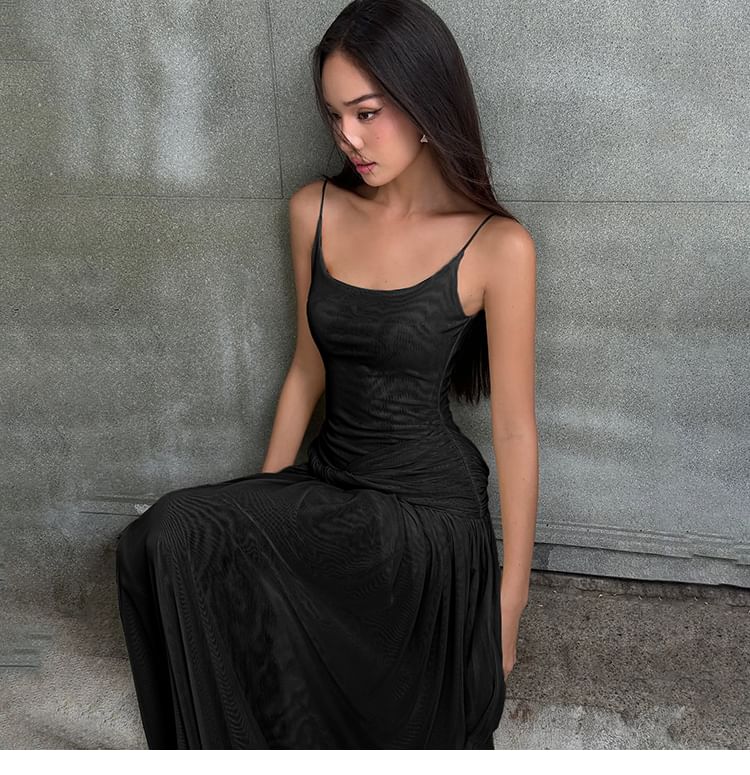 Spaghetti Strap Plain A-Line Maxi Dress - Altfashion Shop