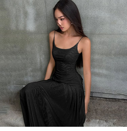 Spaghetti Strap Plain A-Line Maxi Dress - Altfashion Shop