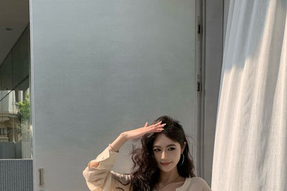 Set: Lace Blouse + Mini Skirt + Bra Top
