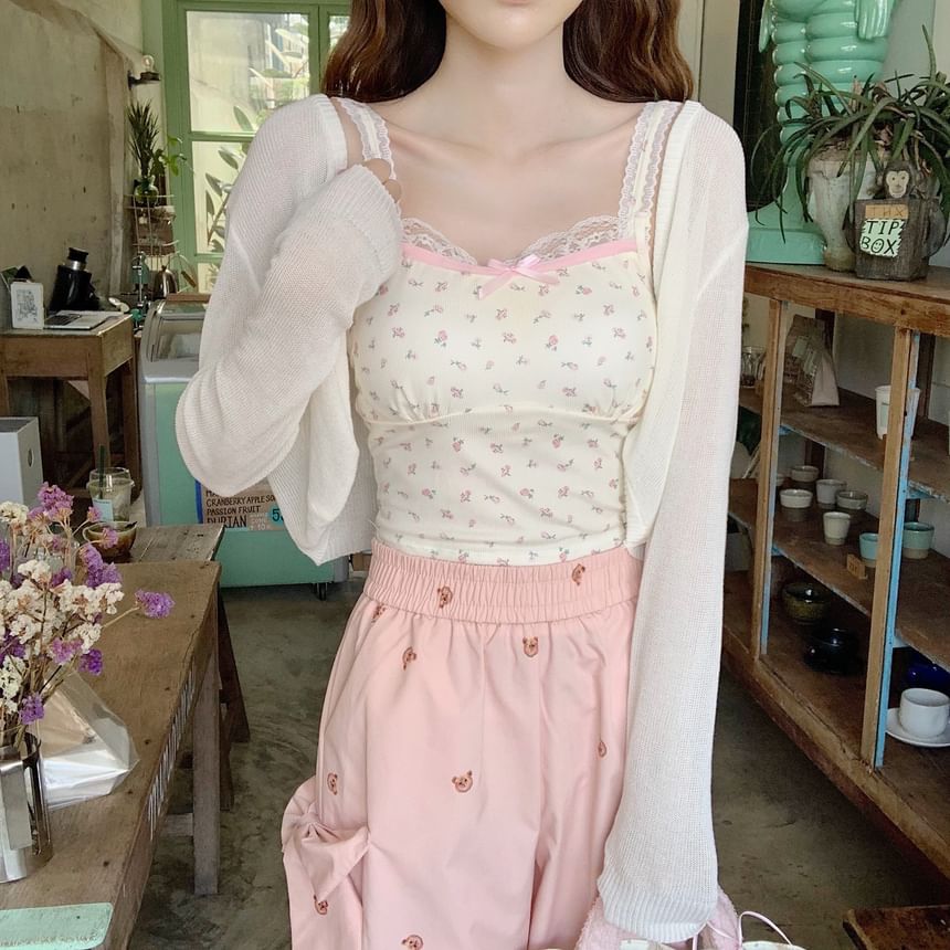 Plain Sheer Open-Front Cropped Cardigan