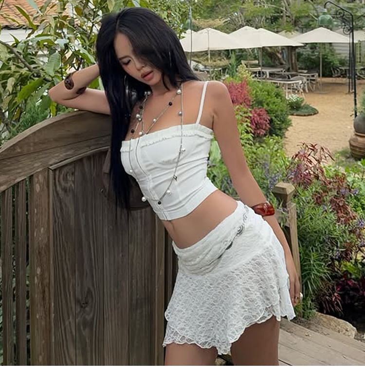 Plain Cropped Cami & Asymmetric Mini Skirt