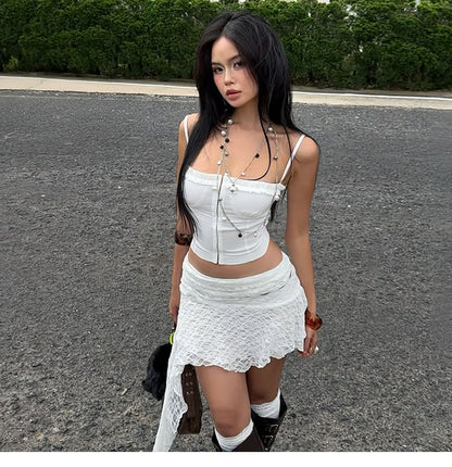 Plain Cropped Cami & Asymmetric Mini Skirt