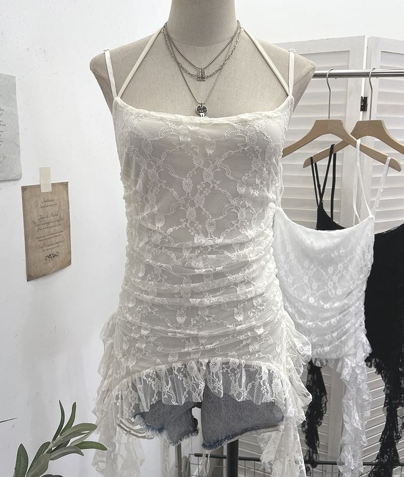 Ruched Ruffle Lace Cami