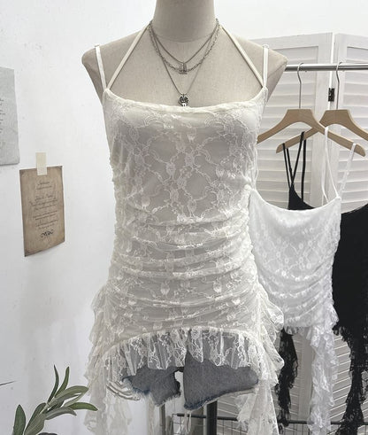 Ruched Ruffle Lace Cami