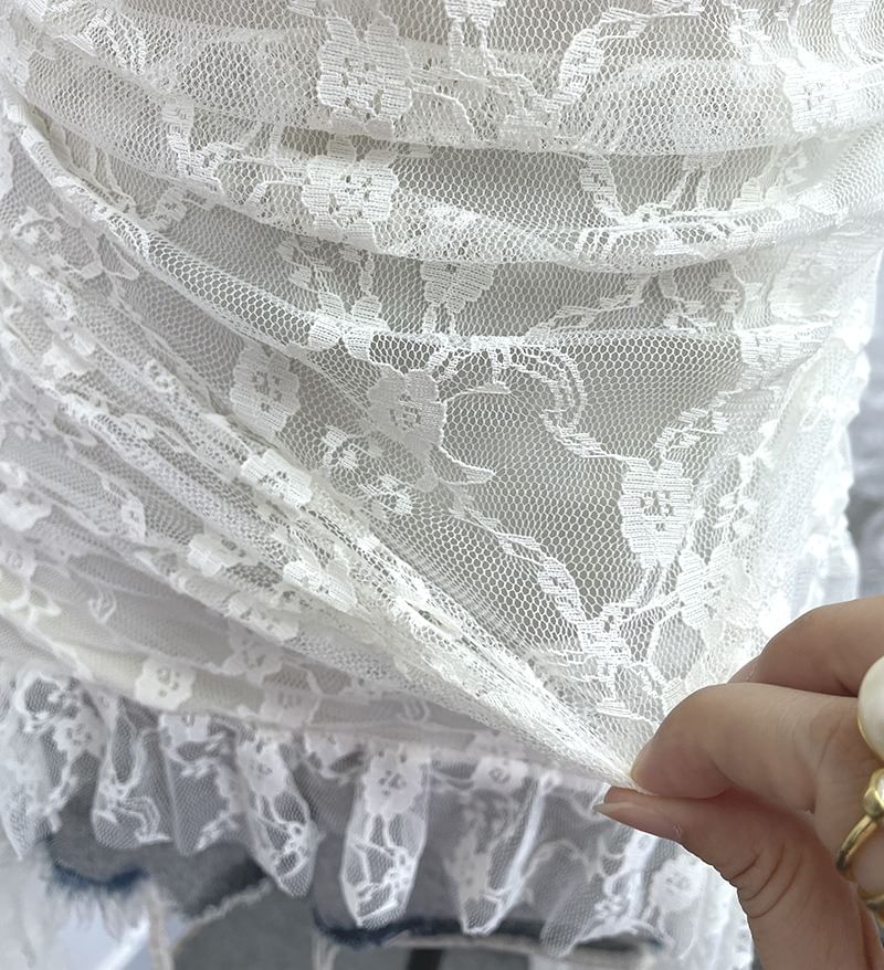 Ruched Ruffle Lace Cami
