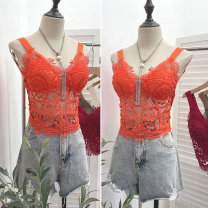 Padded Lace Camisole Top in Solid Color
