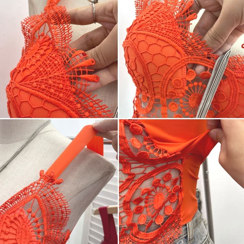 Padded Lace Camisole Top in Solid Color