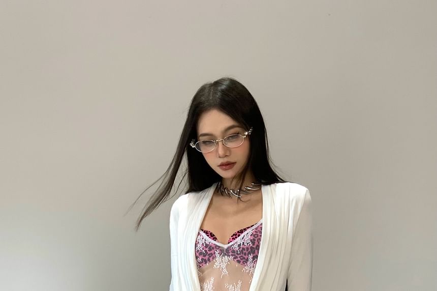 Ruched Lace Panel Long Sleeve Tee