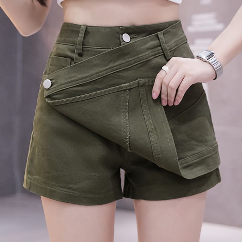 High Waist Plain Asymmetrical Mini Denim Skort