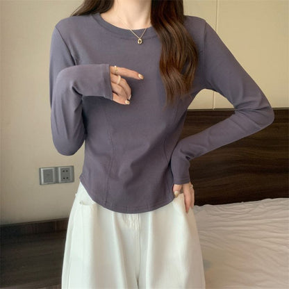 Plain Round-Neck Long-Sleeved Tee
